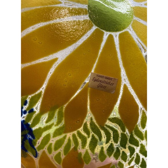 Sydenstricker Fused Glass Plate Handmade signed Orange Flower & Dragonfly - Picture 9 of 9
